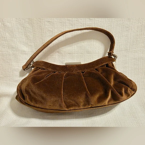 Antonio Melani Brown Velvet Pleated Frame Shoulder Bag - Picture 3 of 12